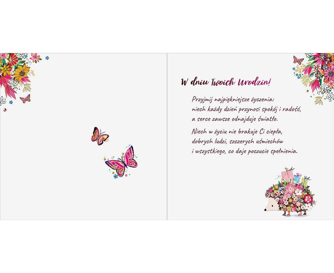 Birthday Card Hedgehog with Flowers and Gifts